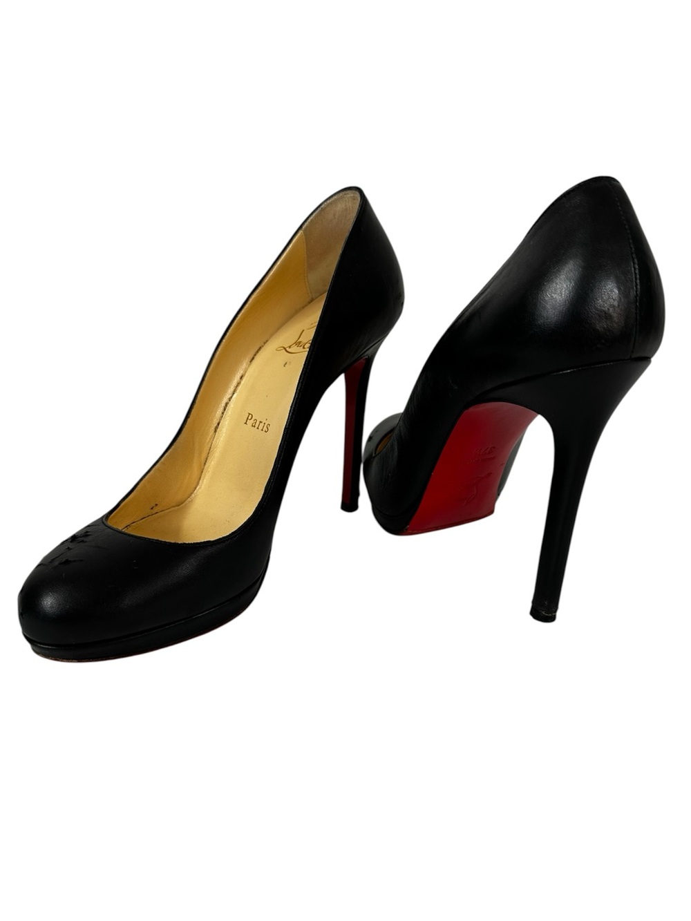 Christian Louboutin Heels Black Leather High Heel Pumps Size 37.5 *Damaged
